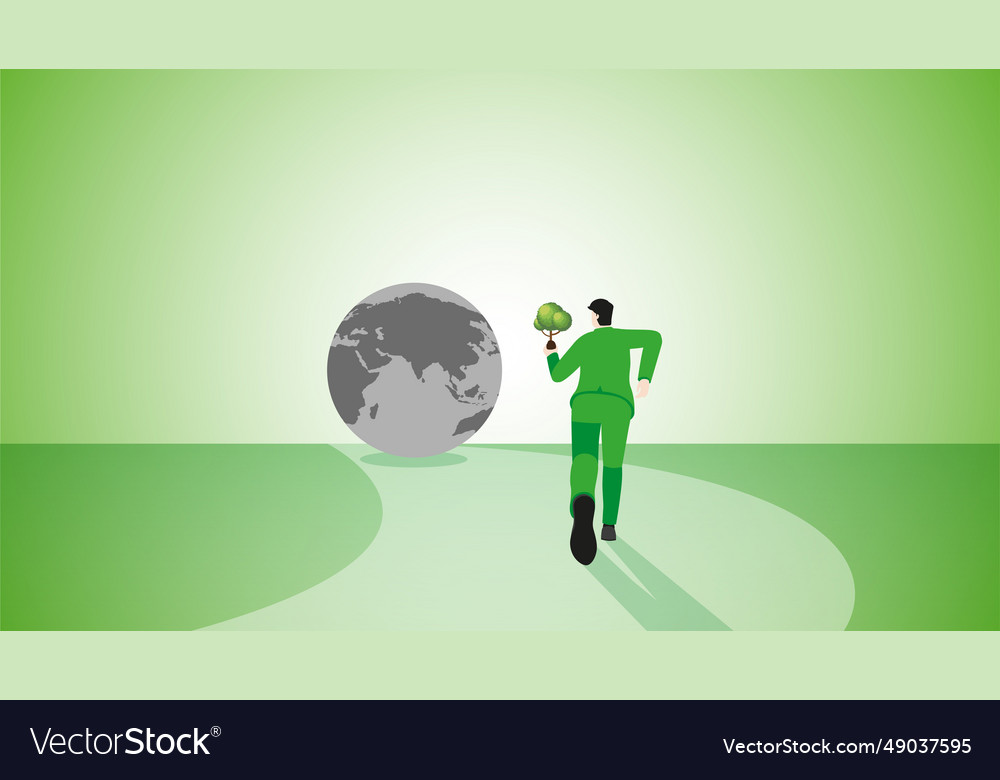 Back view of a businessman runs with tree Vector Image Back view of a businessman runs with tree