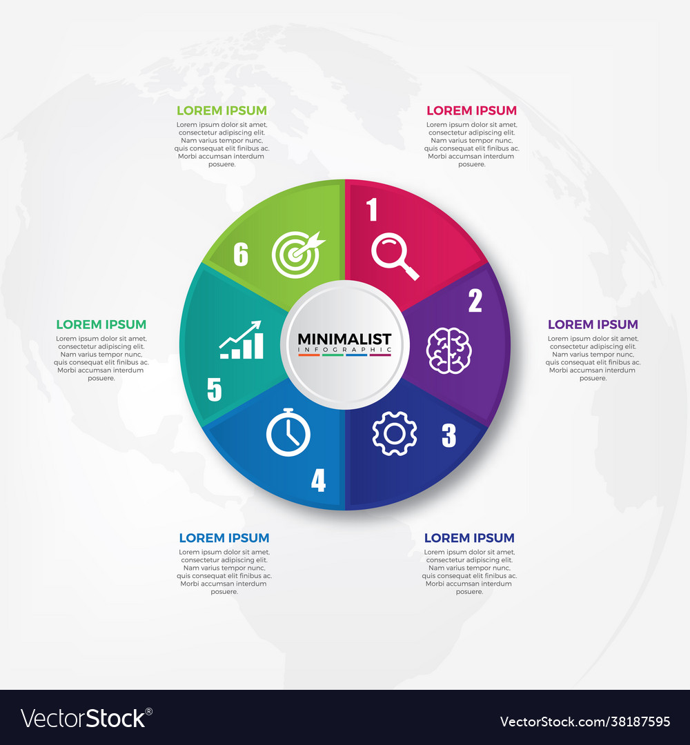 Circle chart template for infographics with 6