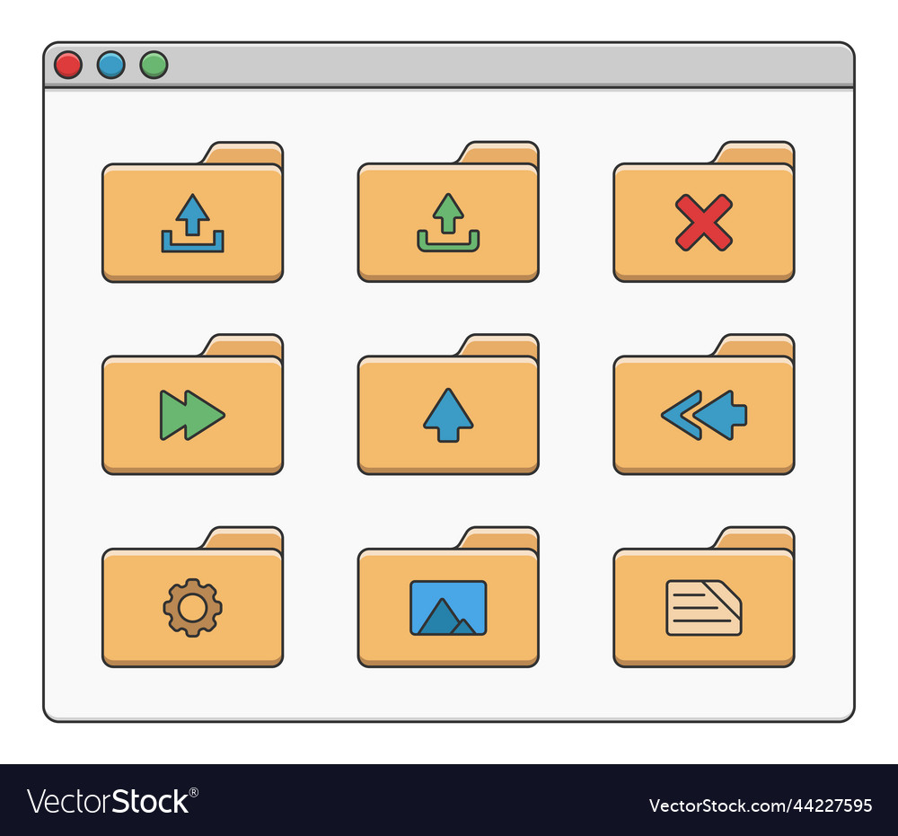 Desktop interface window with folders arrows icon vector image Desktop interface window with folders arrows icon
