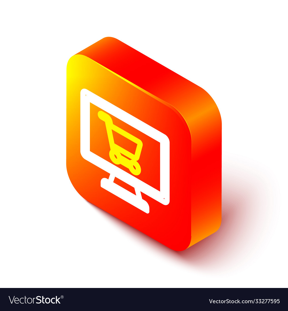 Isometric line shopping cart on screen computer