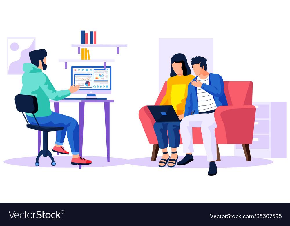 Man is working with data and business statistics vector image Man is working with data and business statistics