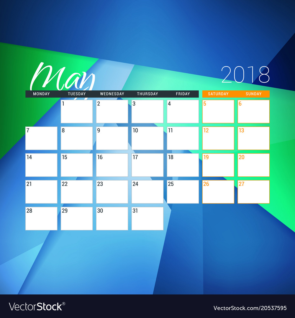 May 2018 calendar planner design template Vector Image
