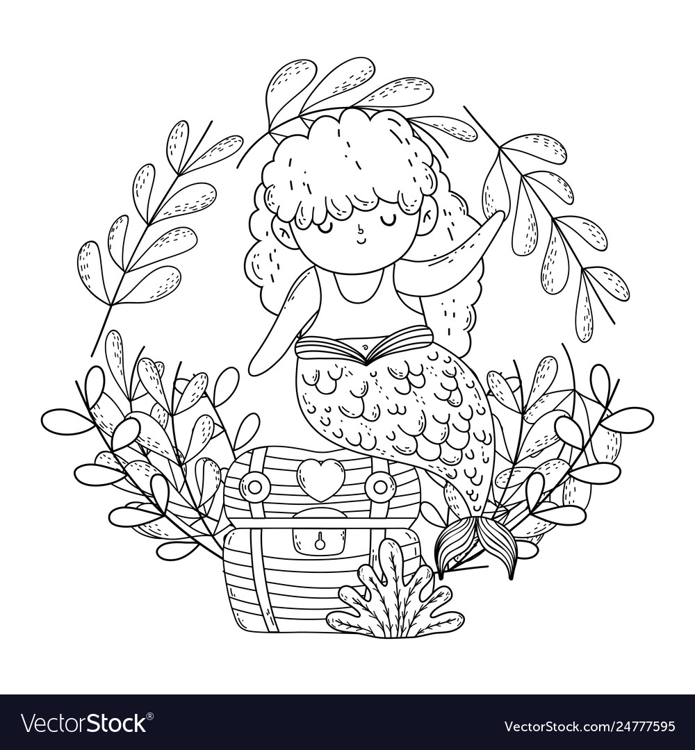 Mermaid with treasure chest and wreath