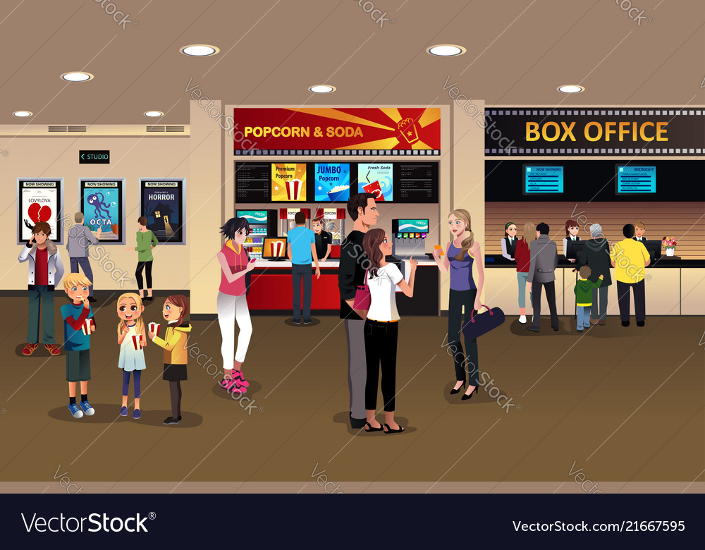 Scene in movie theater lobby Royalty Free Vector Image