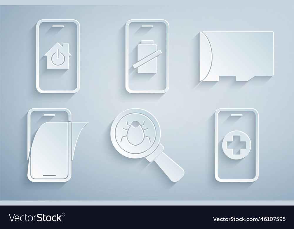 Set system bug micro sd memory card glass screen Vector Image Set system bug micro sd memory card glass screen