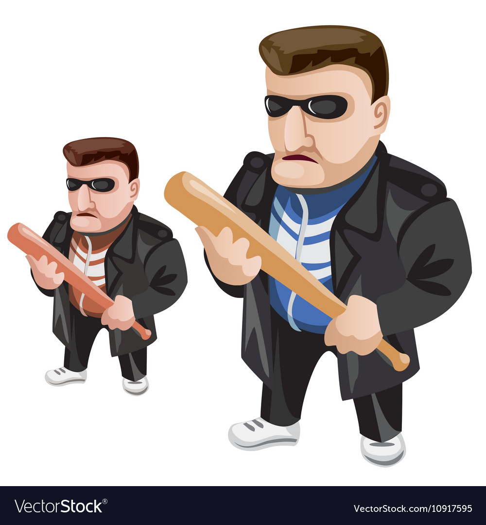 Thug in sunglasses and with bat in his hands Vector Image