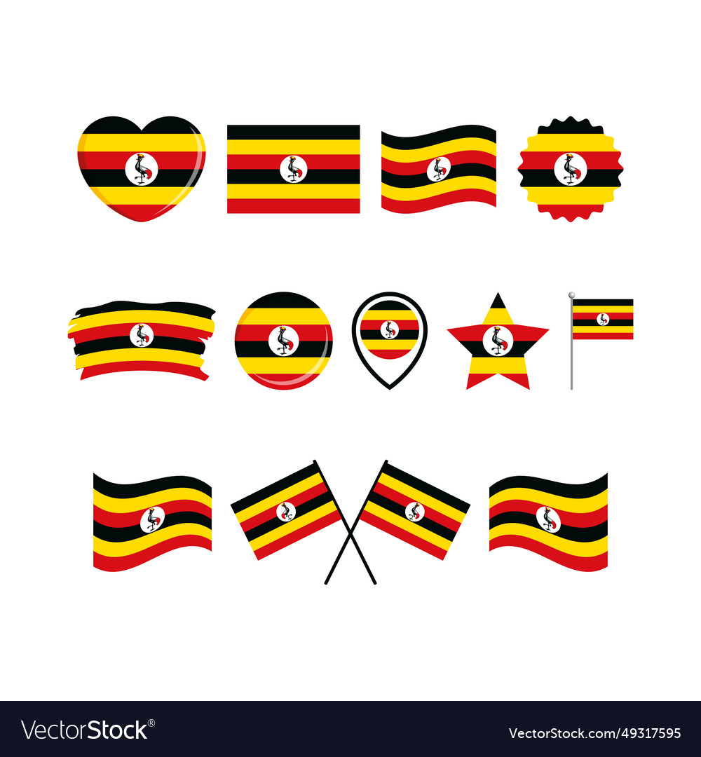 Uganda flag icon set on a white background Vector Image