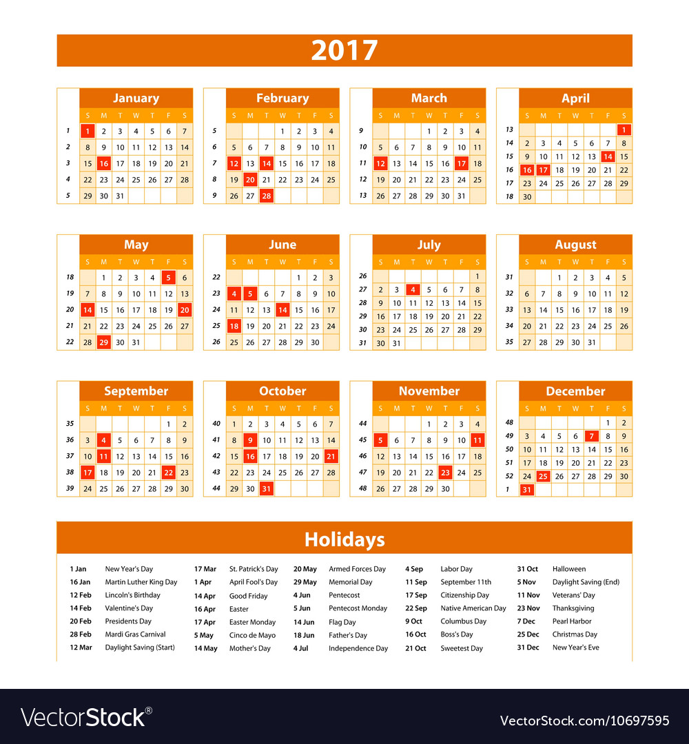 Wall calendar planner for 2017 year design print Vector Image