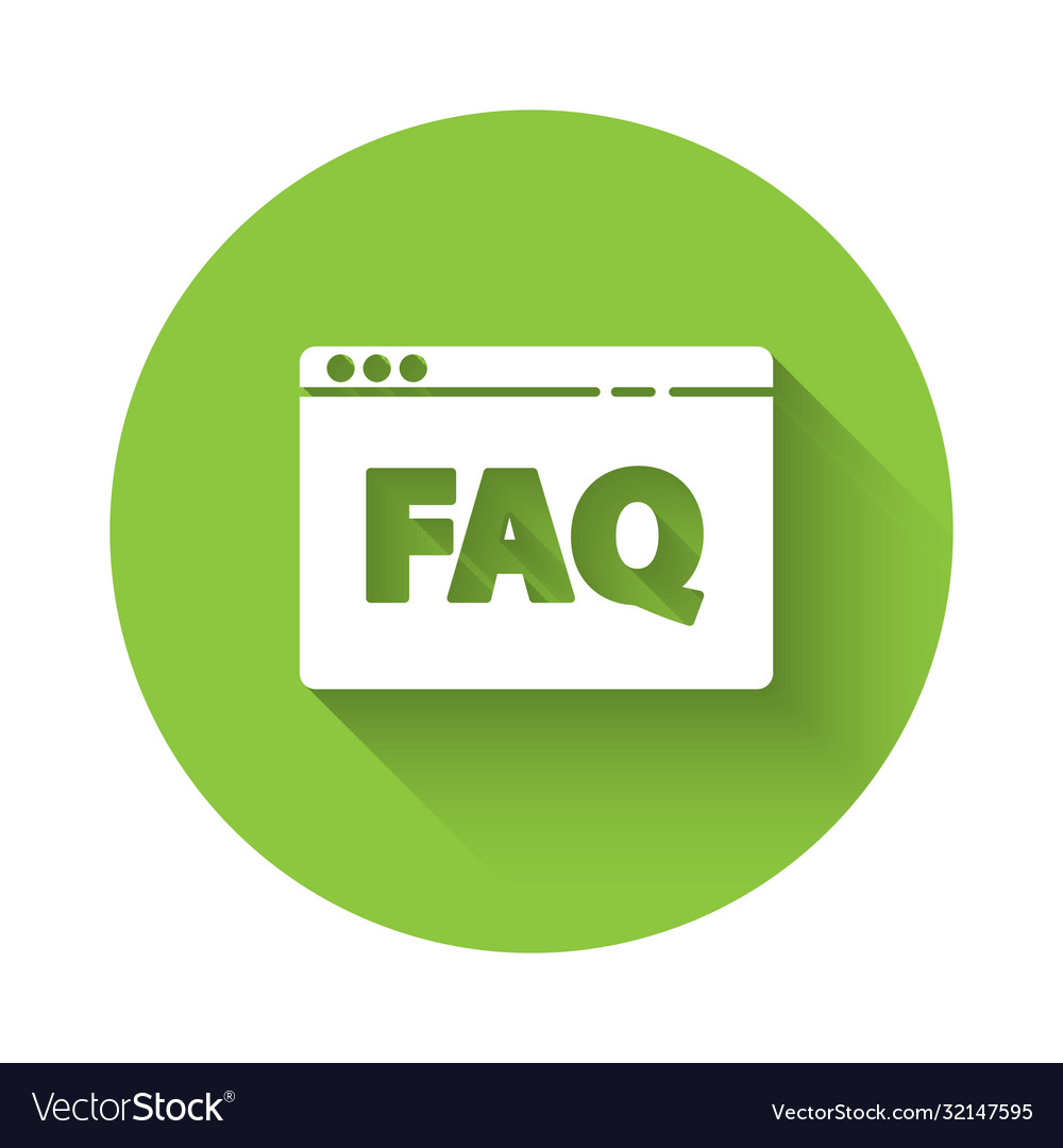 White browser faq icon isolated with long shadow vector image White browser faq icon isolated with long shadow