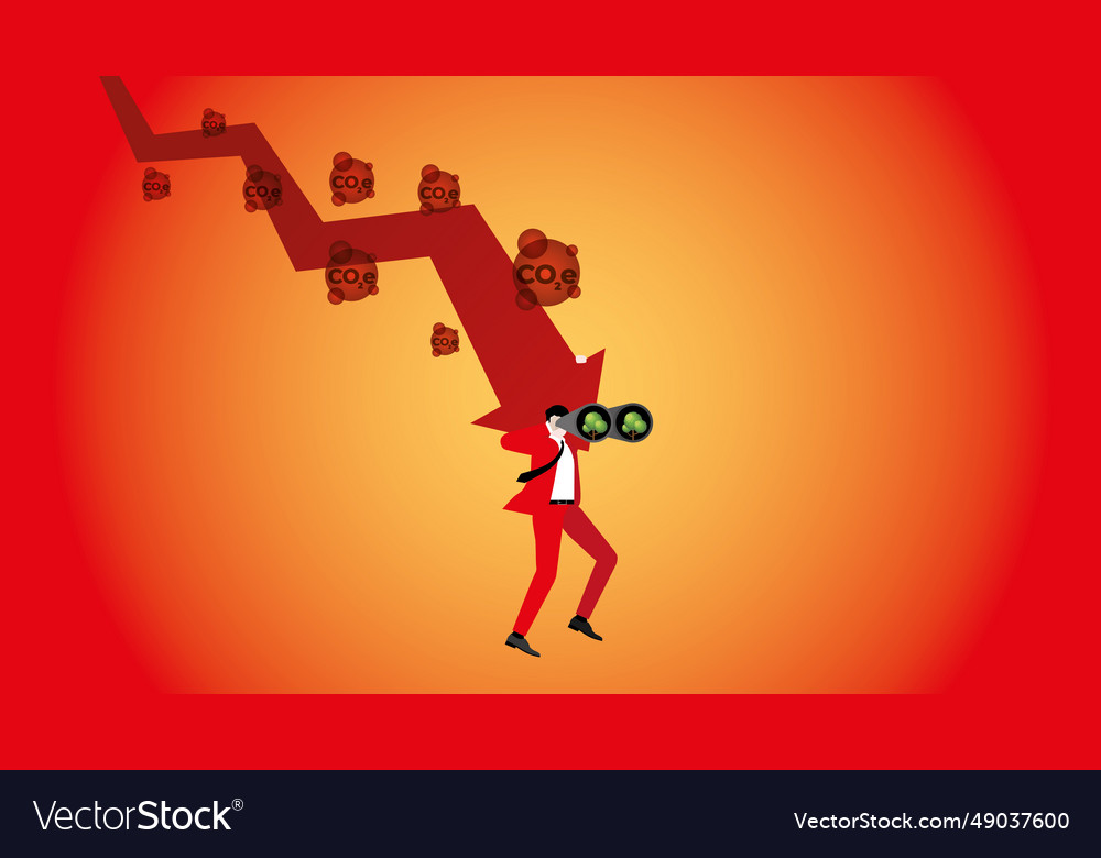 A businessman holds down graph of co2e and uses Vector Image