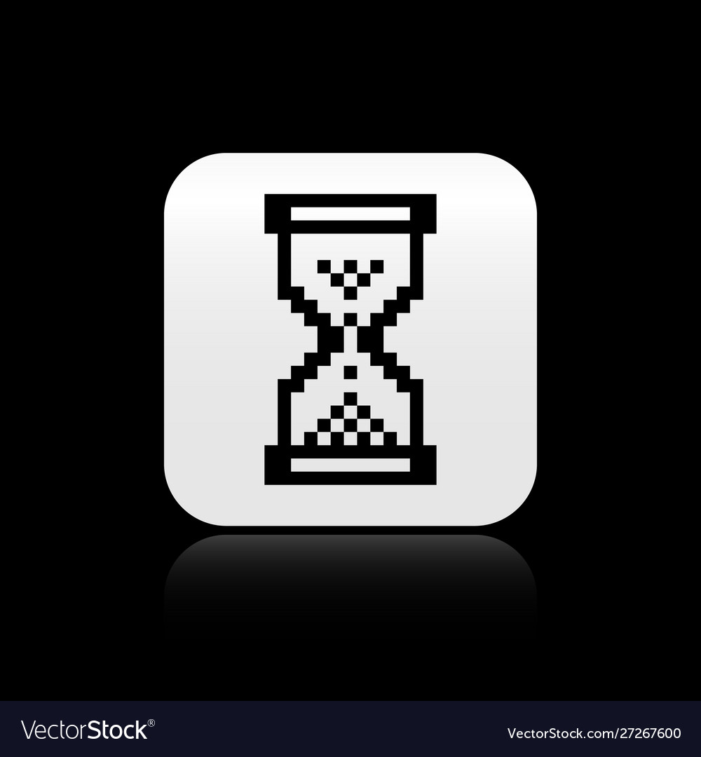 Black hourglass pixel with flowing sand icon