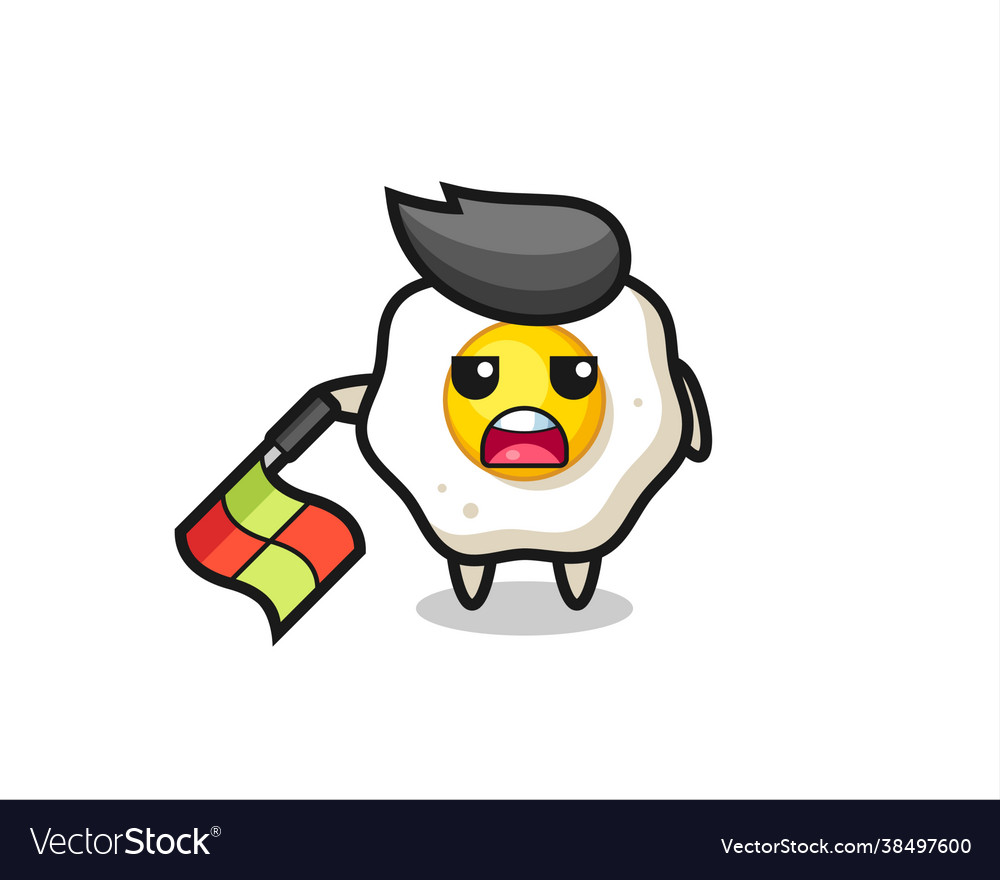 Fried egg character as line judge hold flag vector image Fried egg character as line judge hold flag