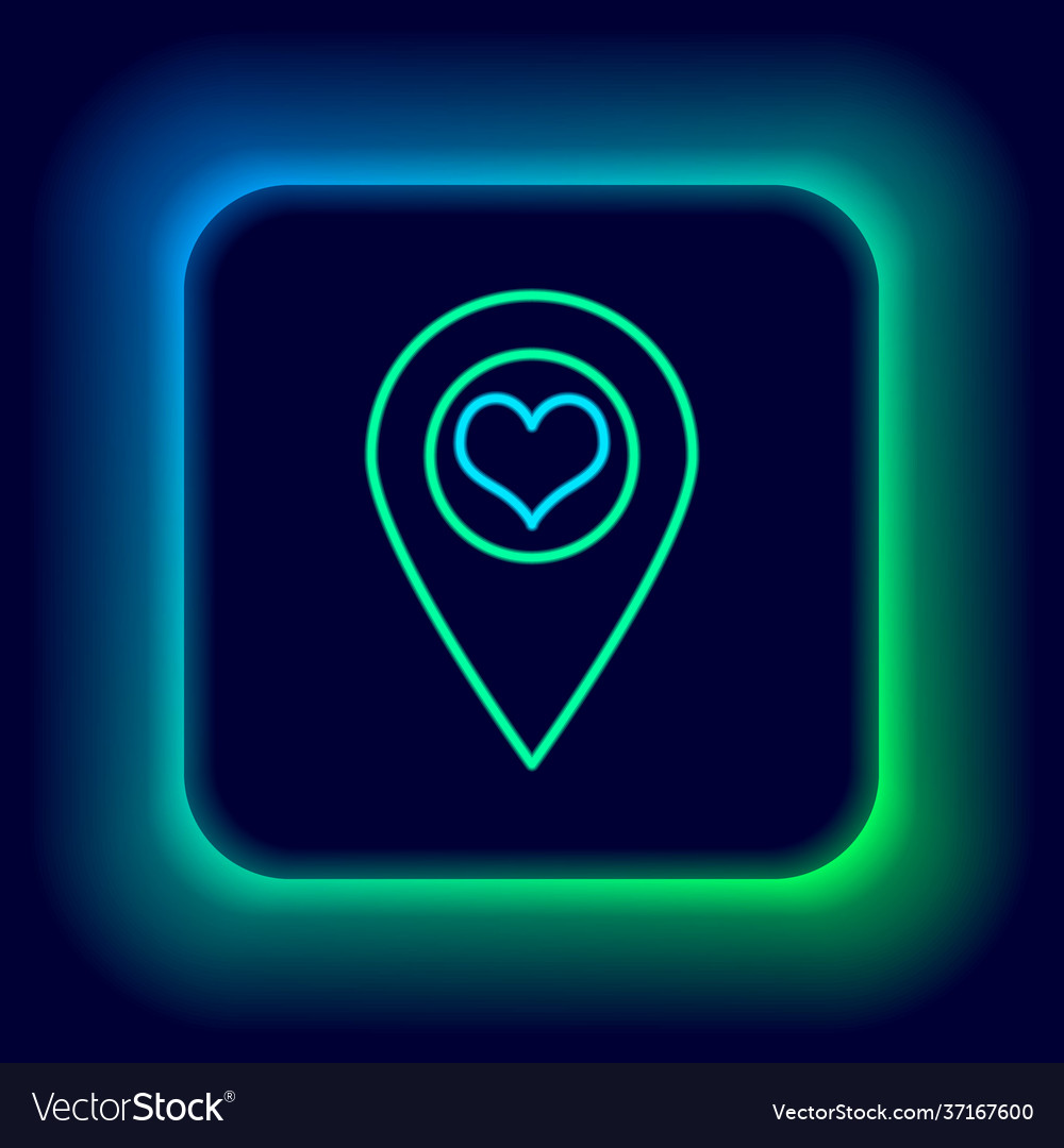 Glowing neon line map pointer with heart icon vector image Glowing neon line map pointer with heart icon