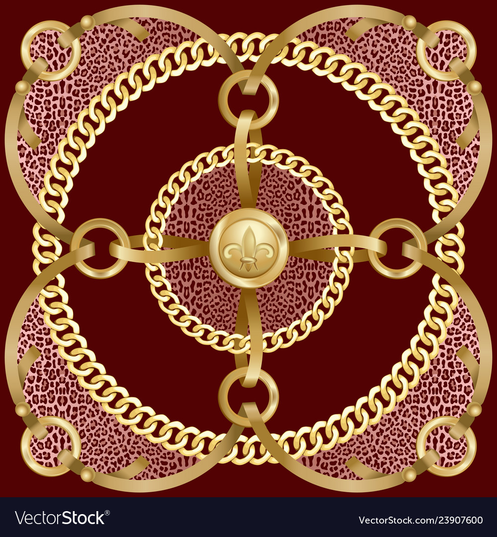 Golden chains and ribbons pattern with leopard vector image Golden chains and ribbons pattern with leopard