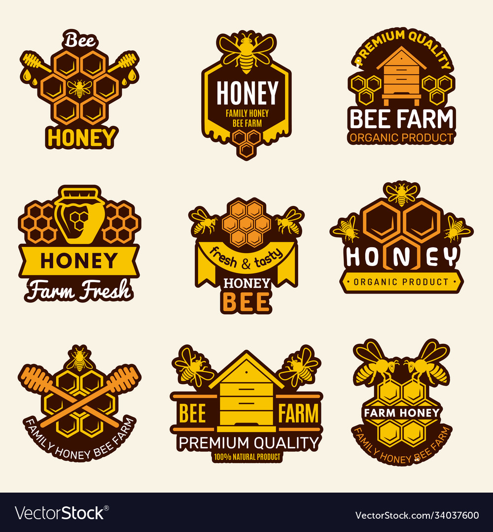 Honey logo apiary badges bee signs for organic Vector Image