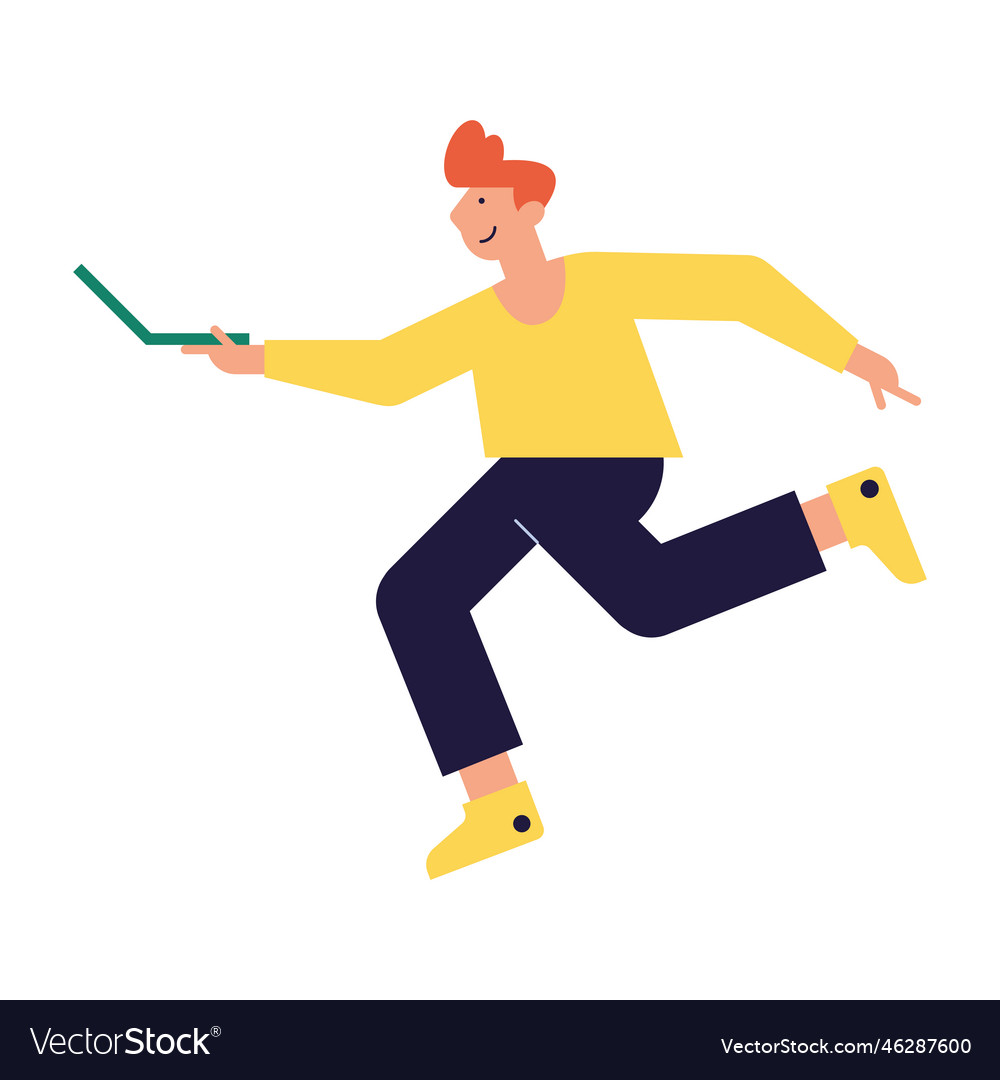 Man running using laptop