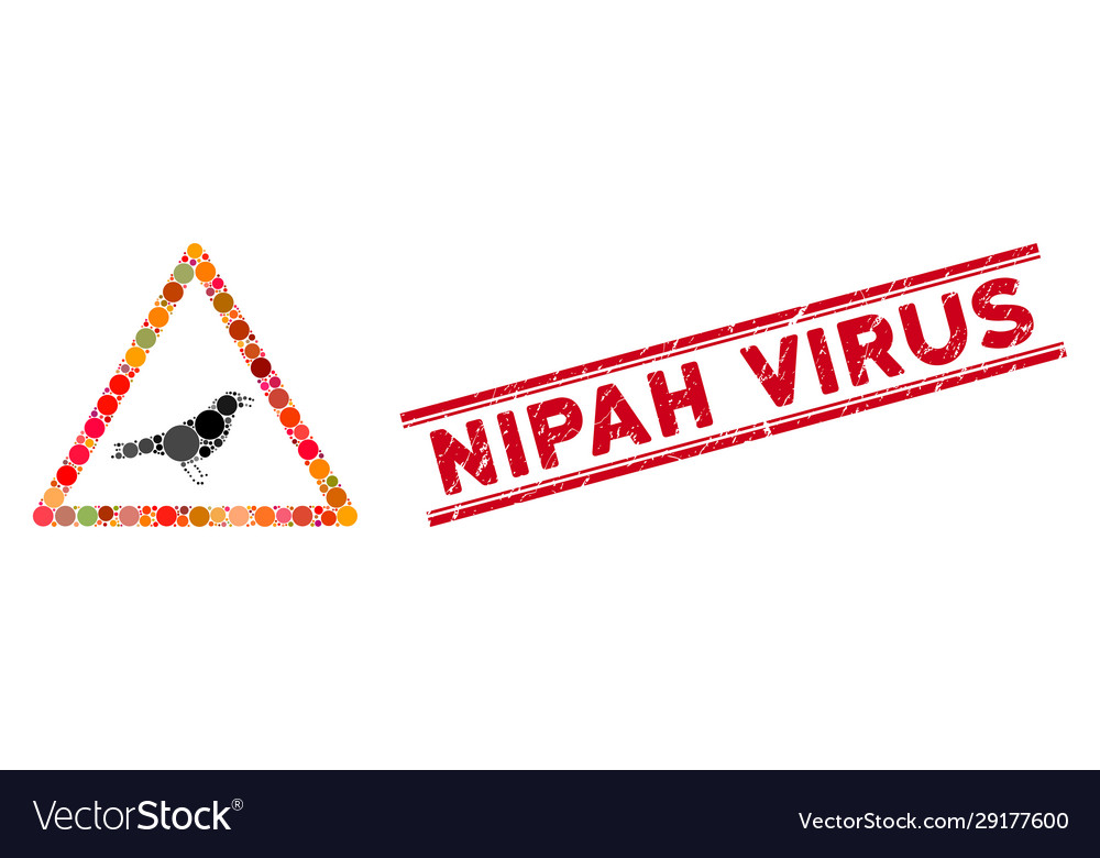Mosaic bird warning icon with scratched nipah
