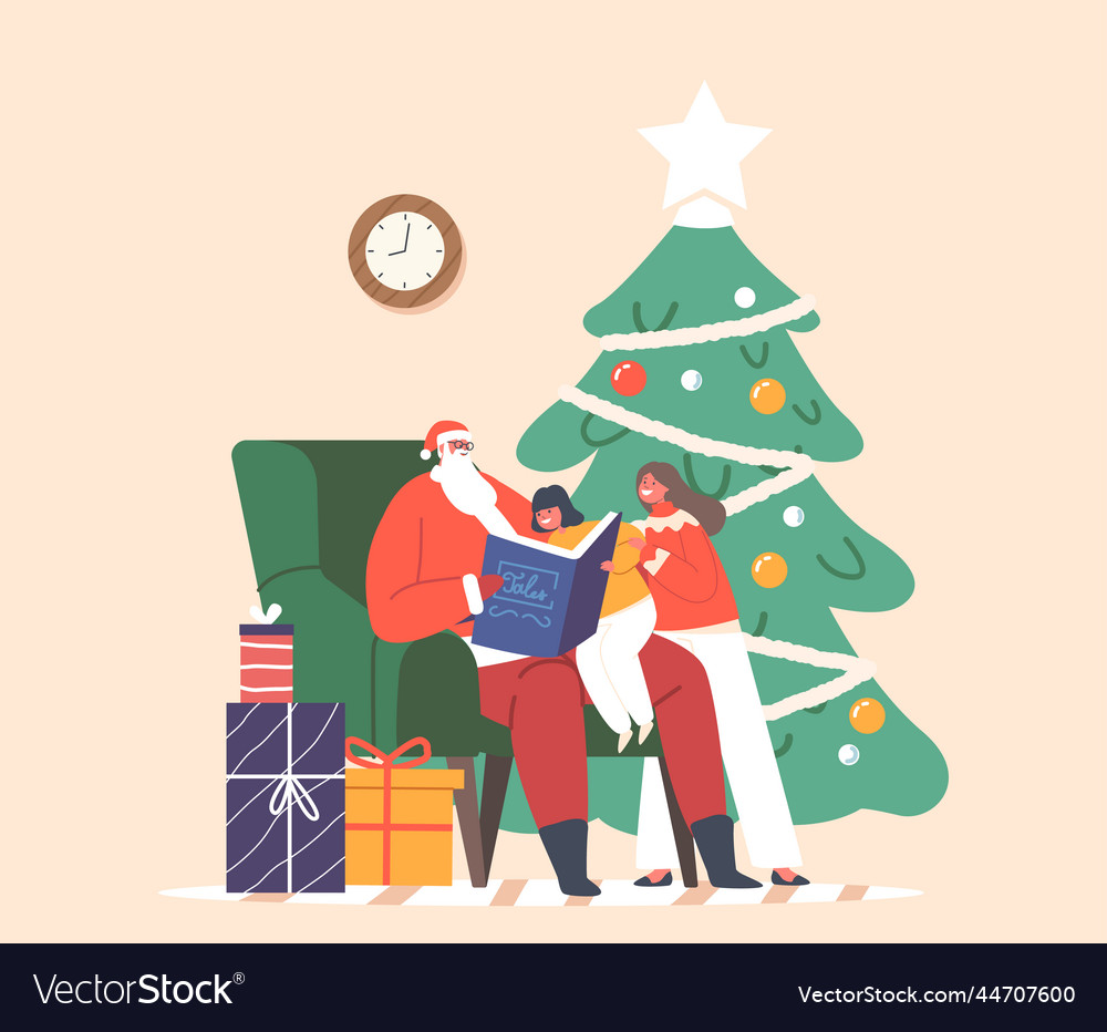 Santa claus reading book to little kids noel Vector Image