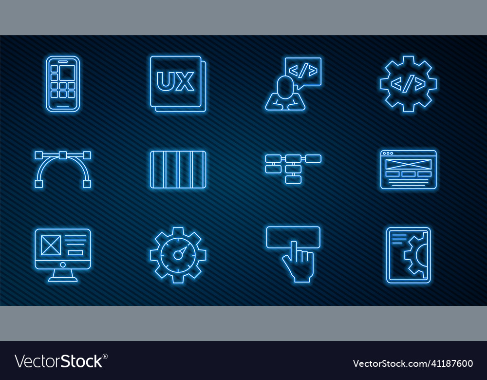 Set line web development ui or ux design front vector image Set line web development ui or ux design front