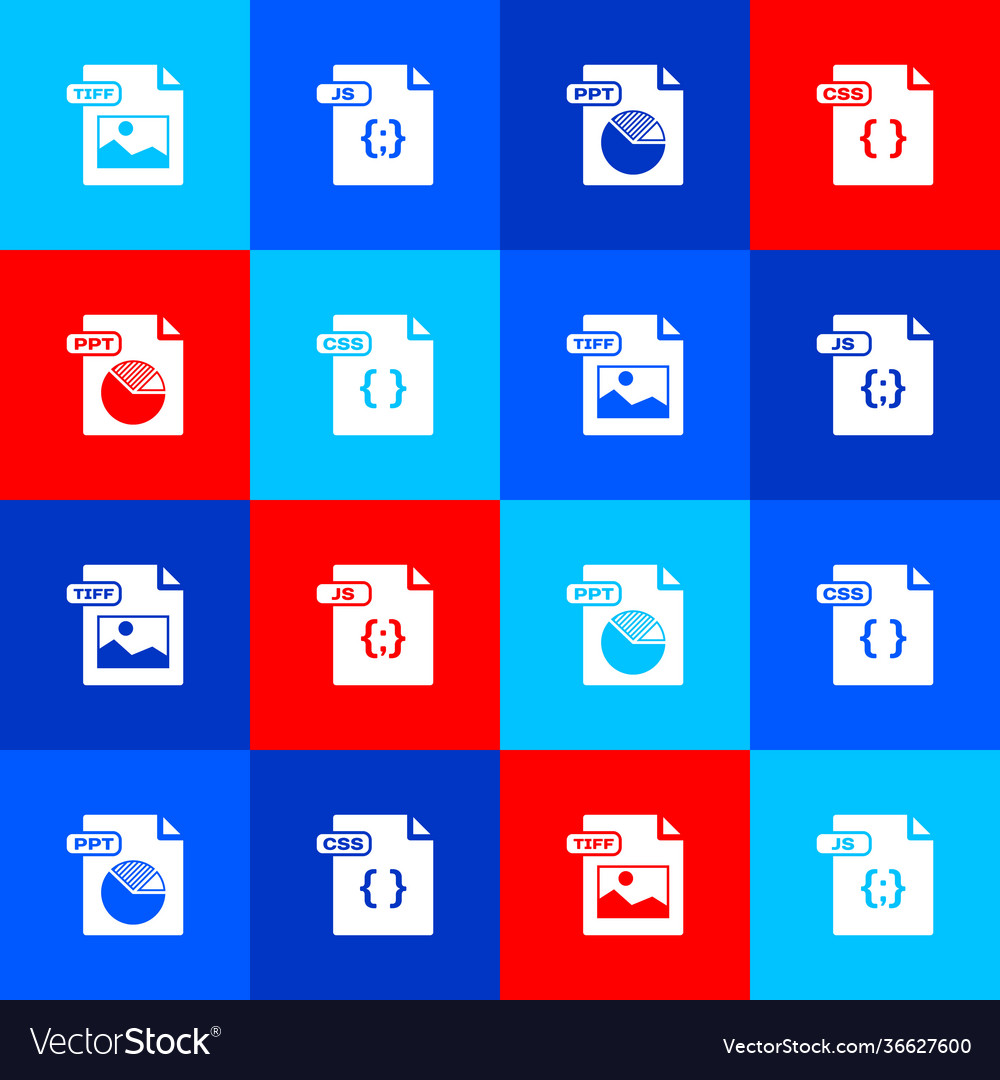Set tiff file document js ppt and css icon vector image Set tiff file document js ppt and css icon