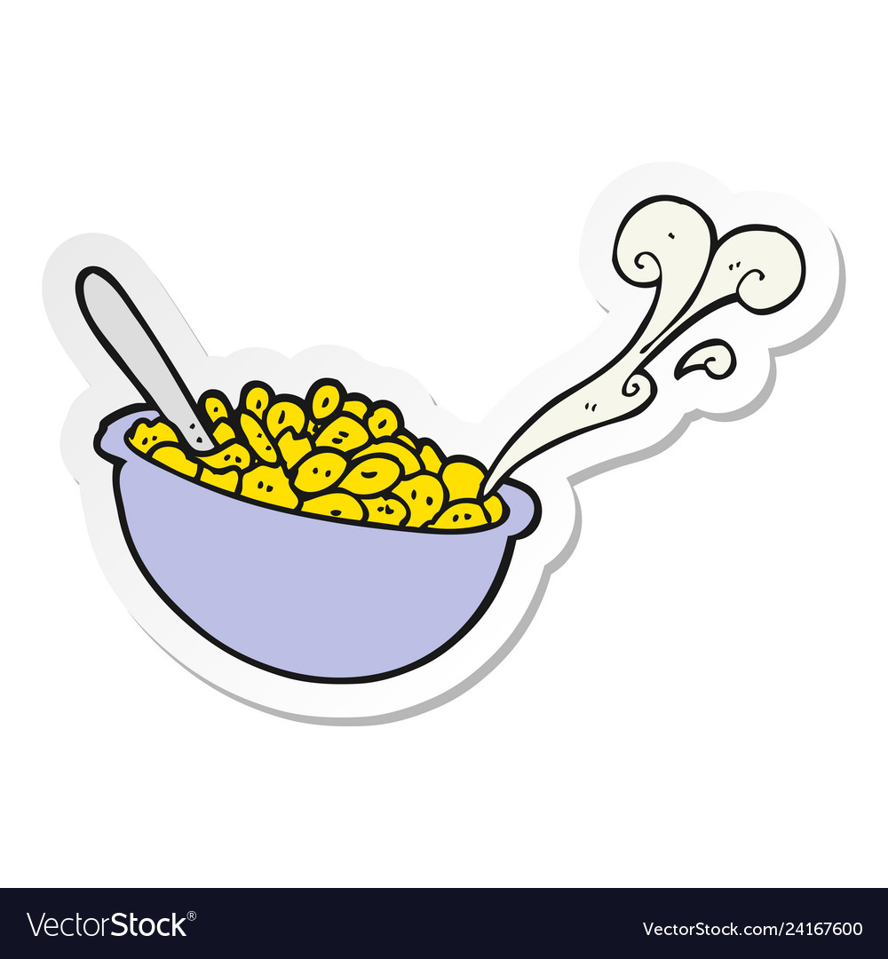 Sticker of a cartoon bowl cereal Royalty Free Vector Image