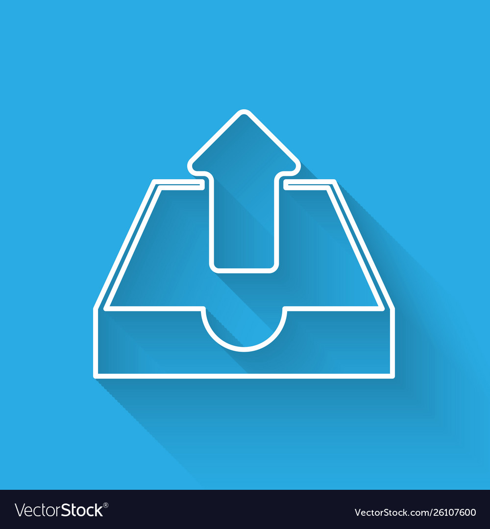 White Upload-Inbox-Symbol isoliert mit langen Schatten vector image White Upload-Inbox-Symbol isoliert mit langen Schatten
