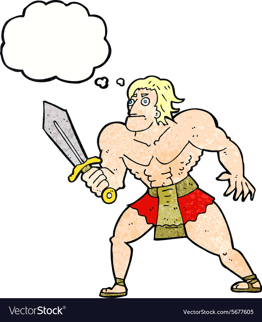 Cartoon fantasy hero man with thought bubble Vector Image