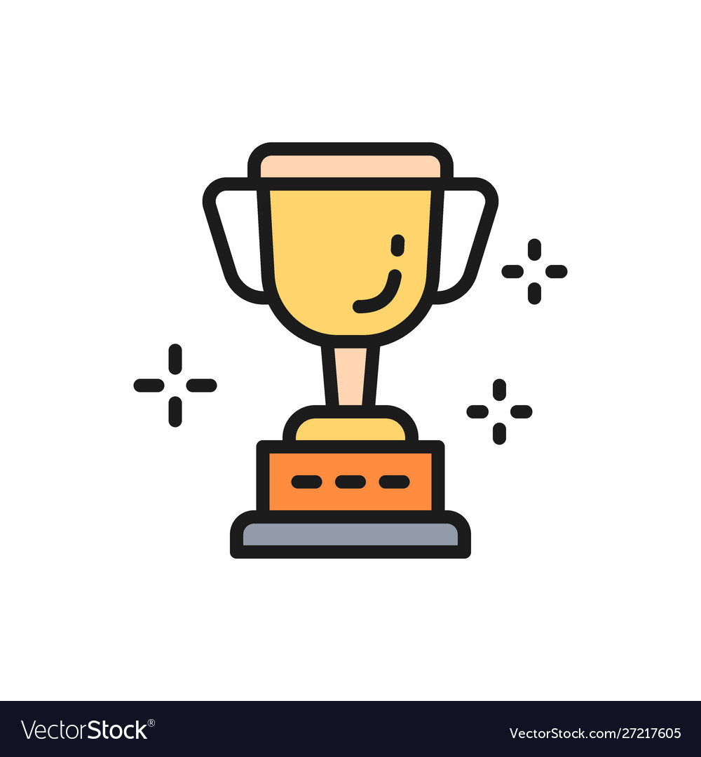 Cup trophy award winner flat color line Royalty Free Vector