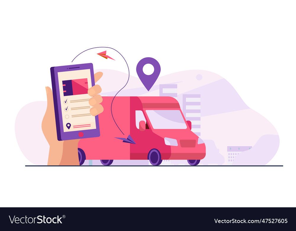 Customer using mobile app for tracking order vector image Customer using mobile app for tracking order