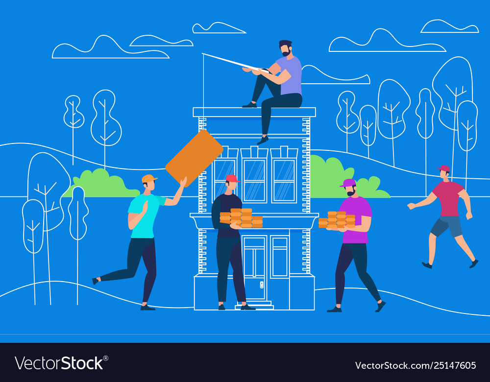 Male characters working in building construction Vector Image