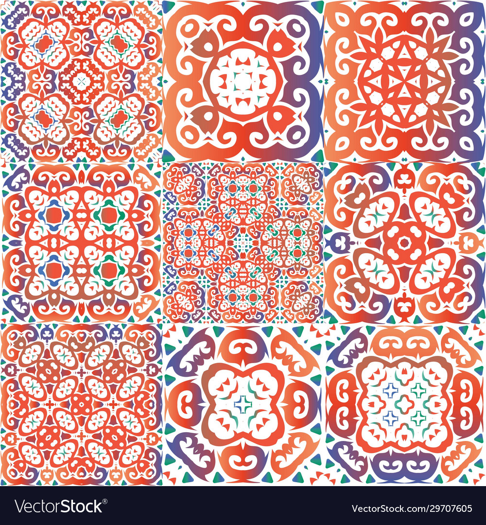 National ornamental patterns in ceramic tiles Vector Image