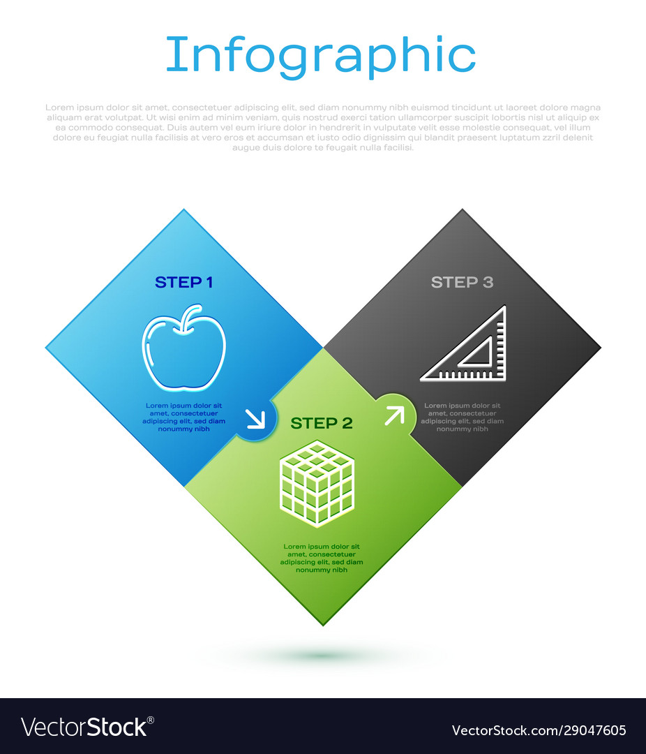 Set line apple triangular ruler and rubik cube vector image Set line apple triangular ruler and rubik cube