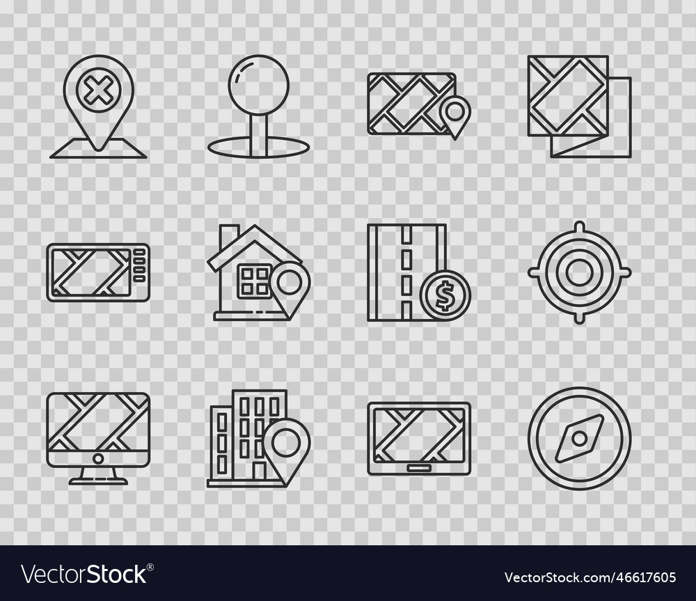 Set line monitor with location marker compass vector image Set line monitor with location marker compass