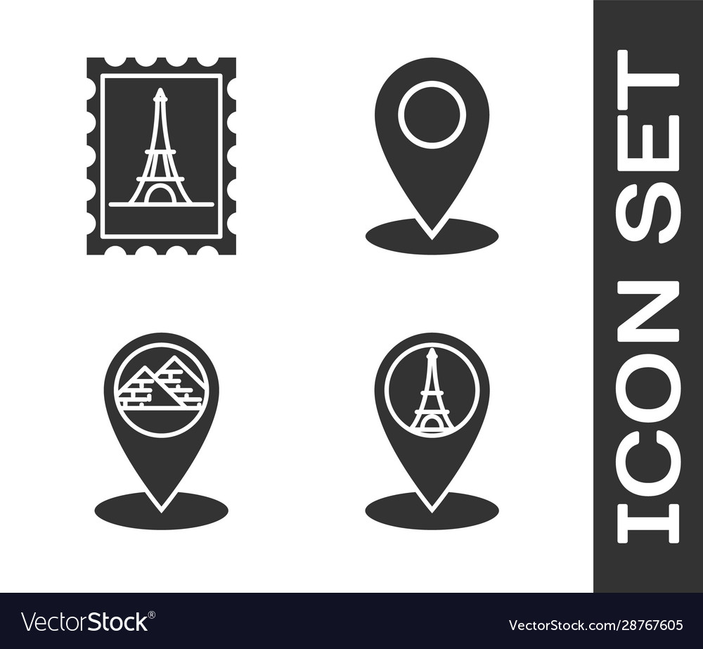 Set map pointer with eiffel tower postal stamp vector image Set map pointer with eiffel tower postal stamp