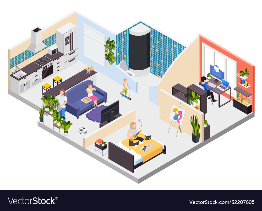 Staying Home Isometric Interior Royalty Free Vector Image