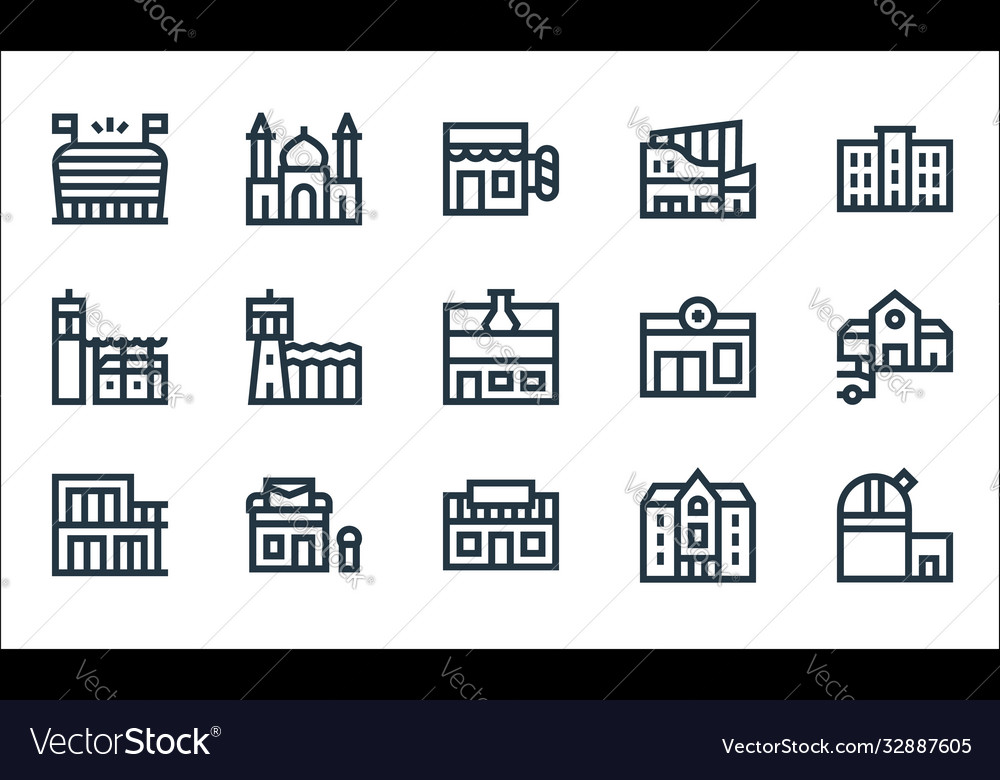 Urban building line icons linear set quality vector image Urban building line icons linear set quality