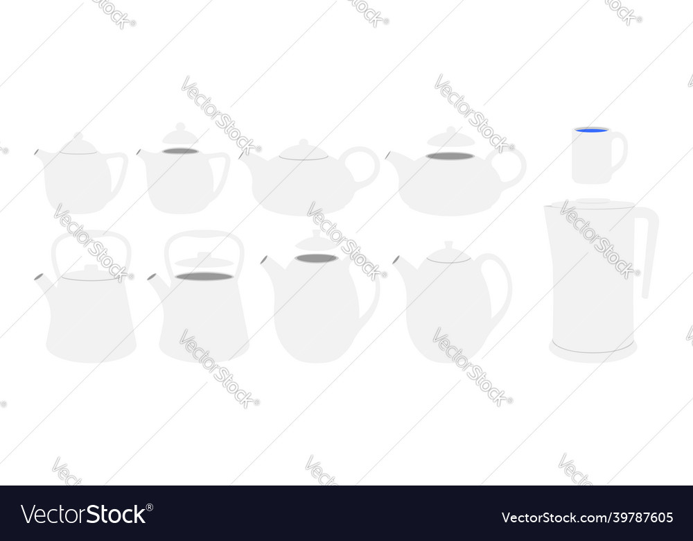 White teapots set flat kettels