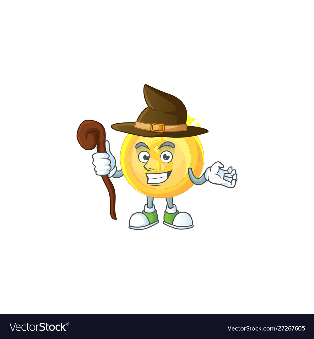 Witch gold coin cartoon character for payment