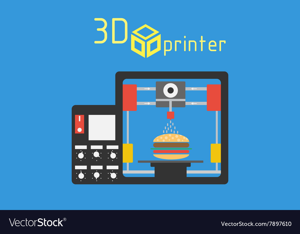 3d printer flat style on colored background