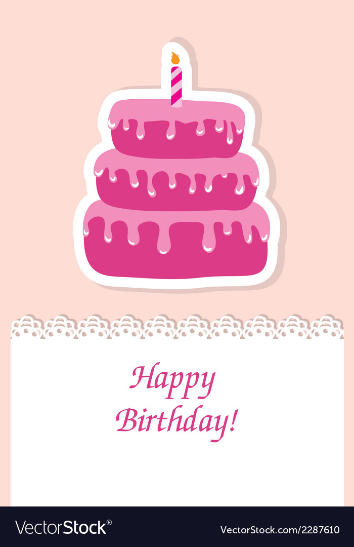 Birthday card with cute cake and candle