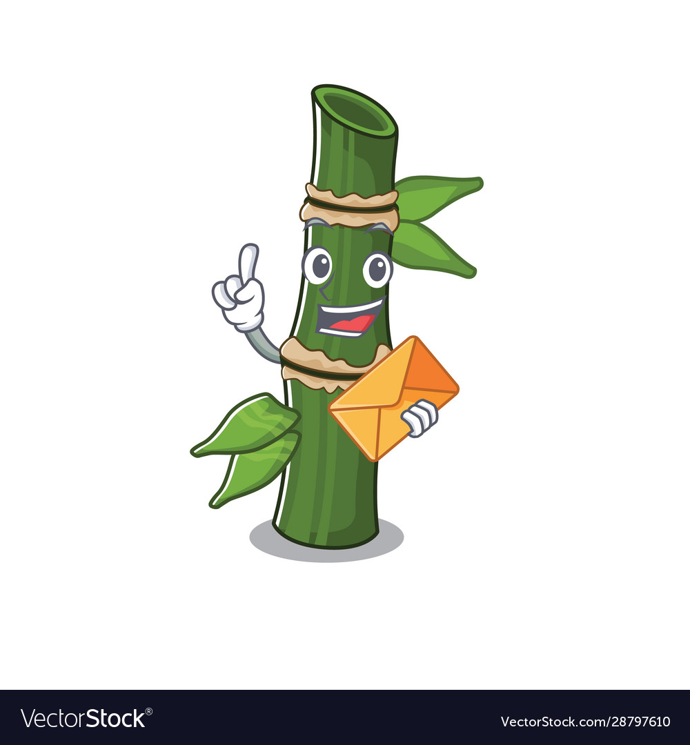 Cheerfully bamboo mascot design with in envelope