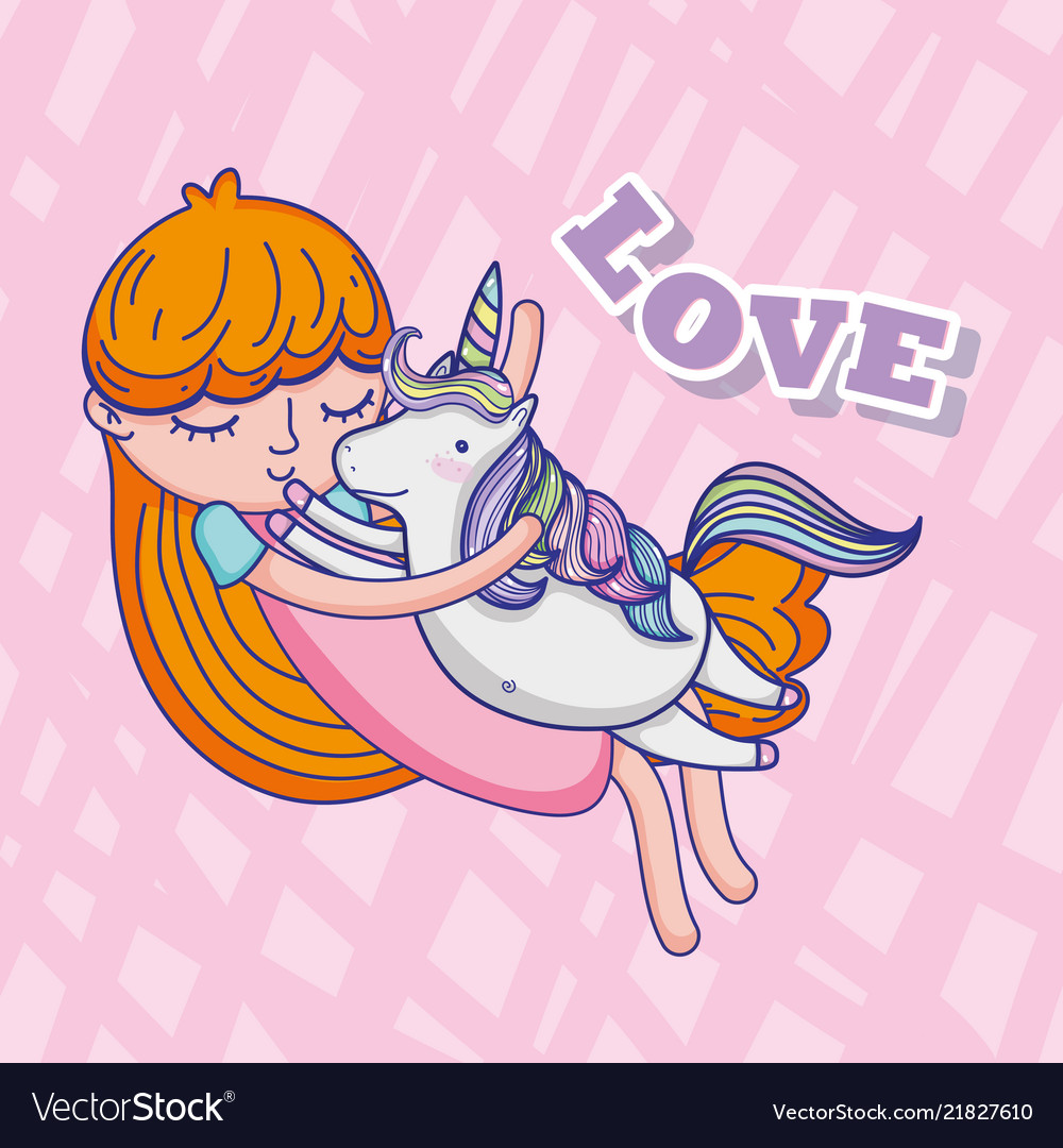 Girl and unicorn cute cartoons