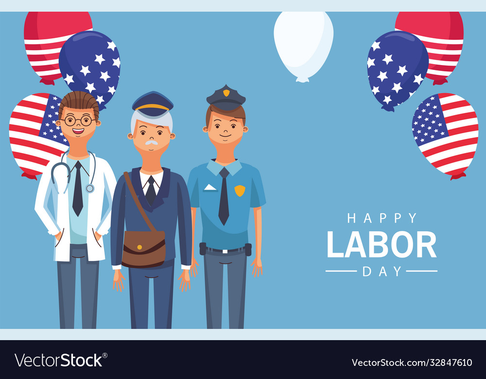 Happy labor day celebration with workers balloons Vector Image