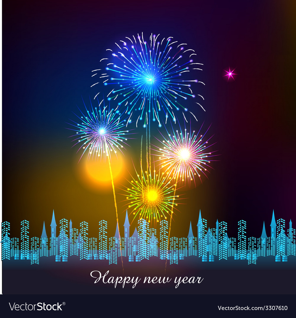 Download Happy New Year with fireworks background Vector Image