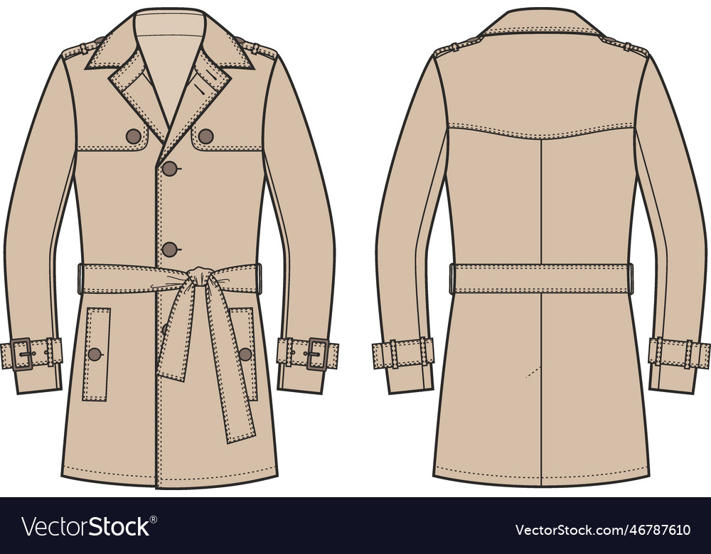 Mens trench coat fashion cad Royalty Free Vector Image