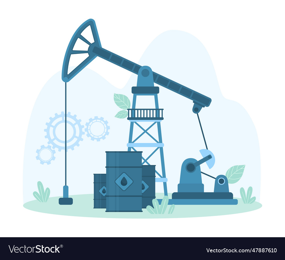 Oil industry equipment pumpjack and barrels Vector Image