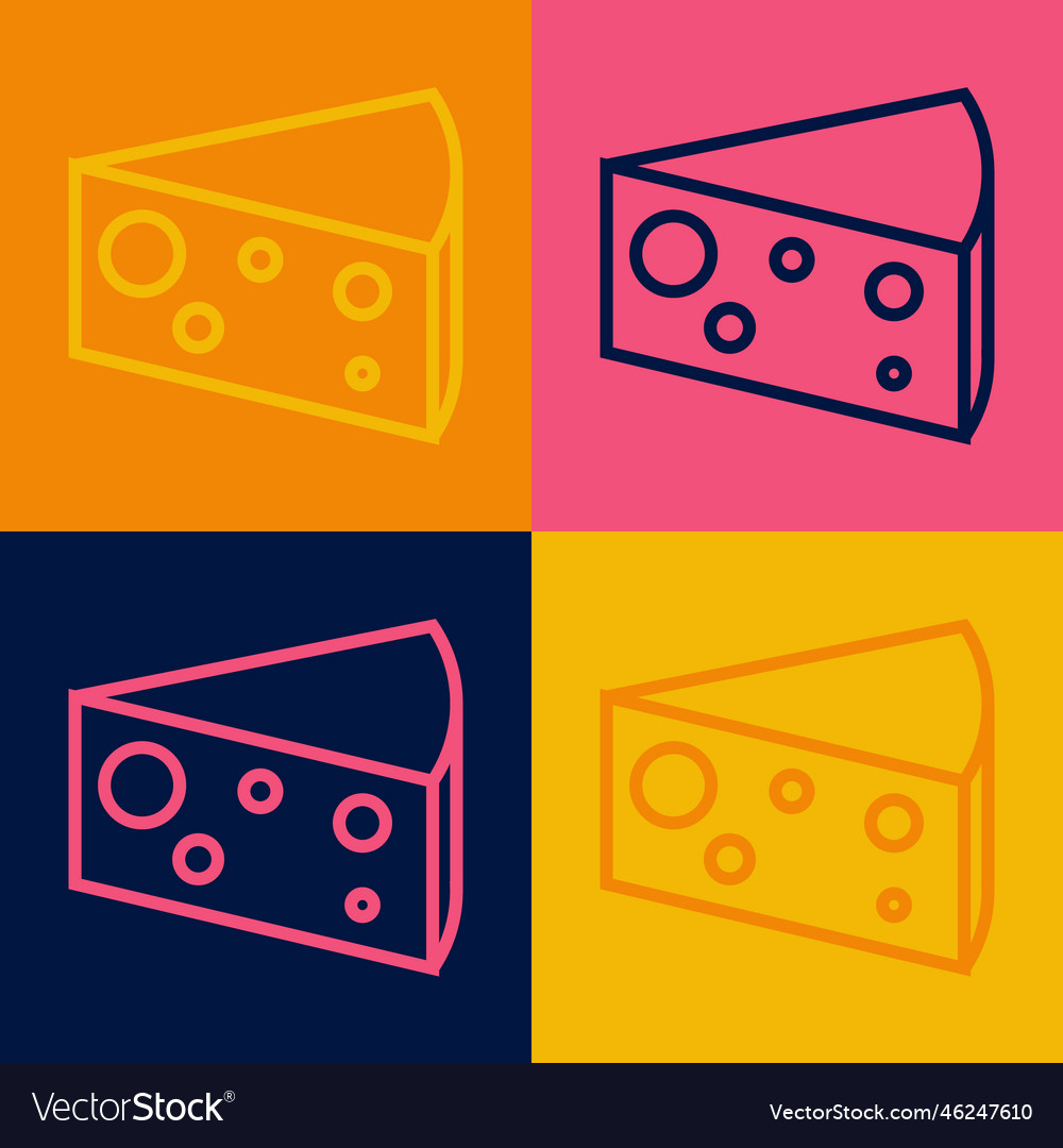 Pop art line cheese icon isolated on color