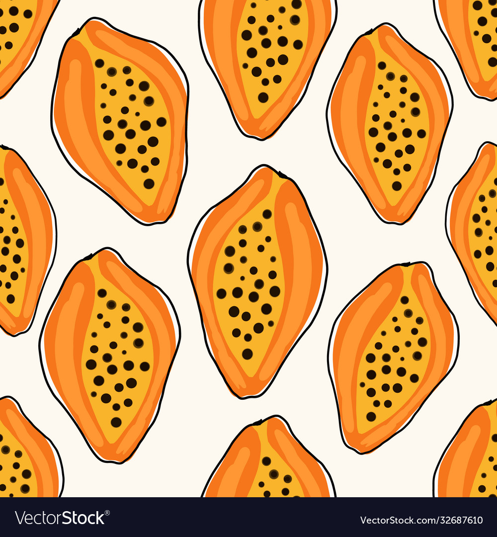 Tropical seamless pattern with papaya fruits