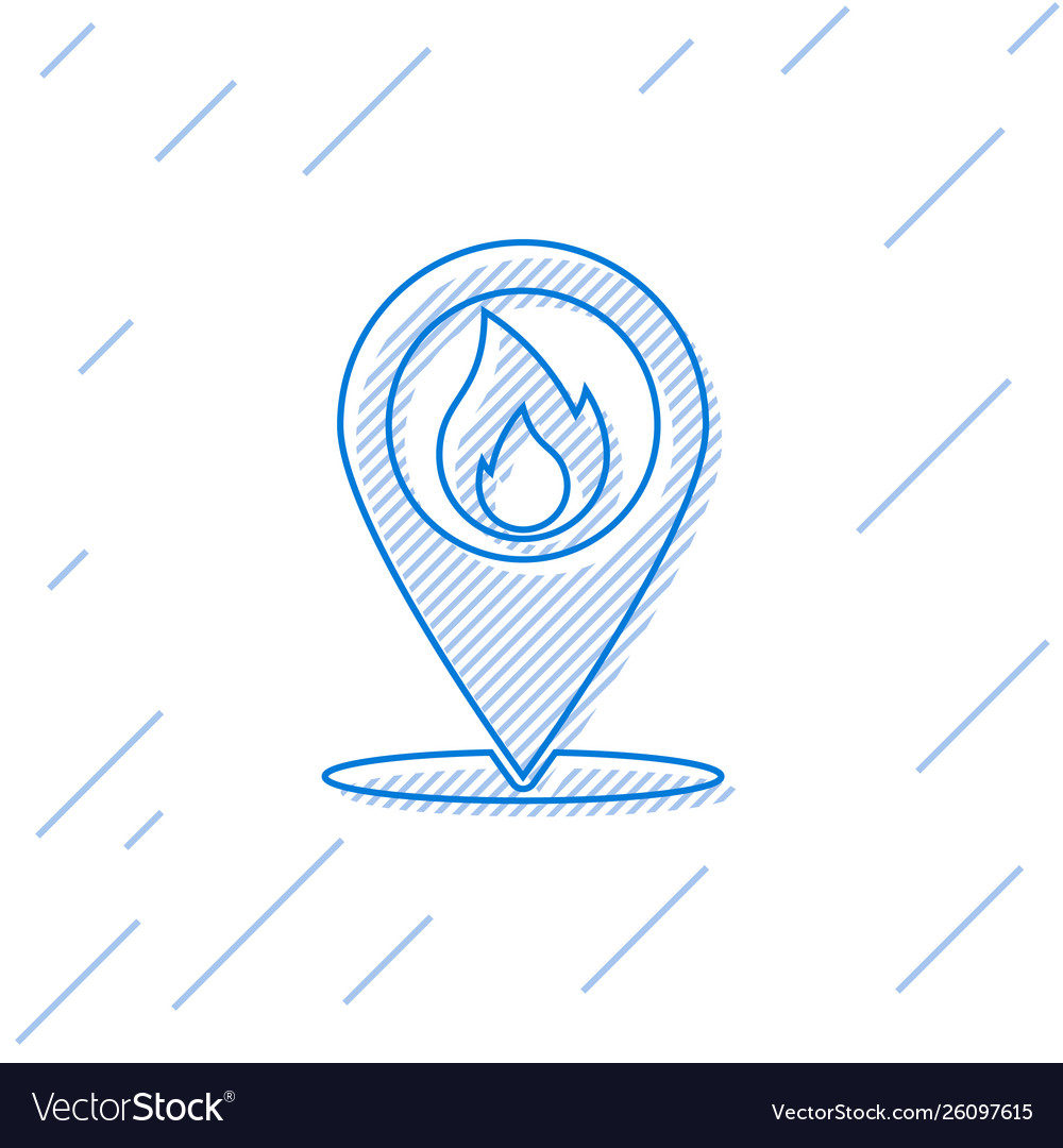 Blue map pointer with fire flame line icon Vector Image Blue map pointer with fire flame line icon