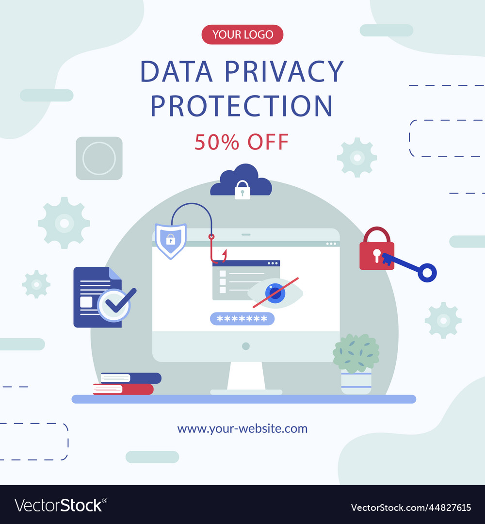 Flat design data privacy post template vector image Flat design data privacy post template